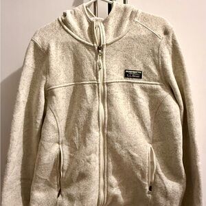 L.L.Bean Sweater Fleece Full Zip Hoodie Cream Sherpa Lined M Petite